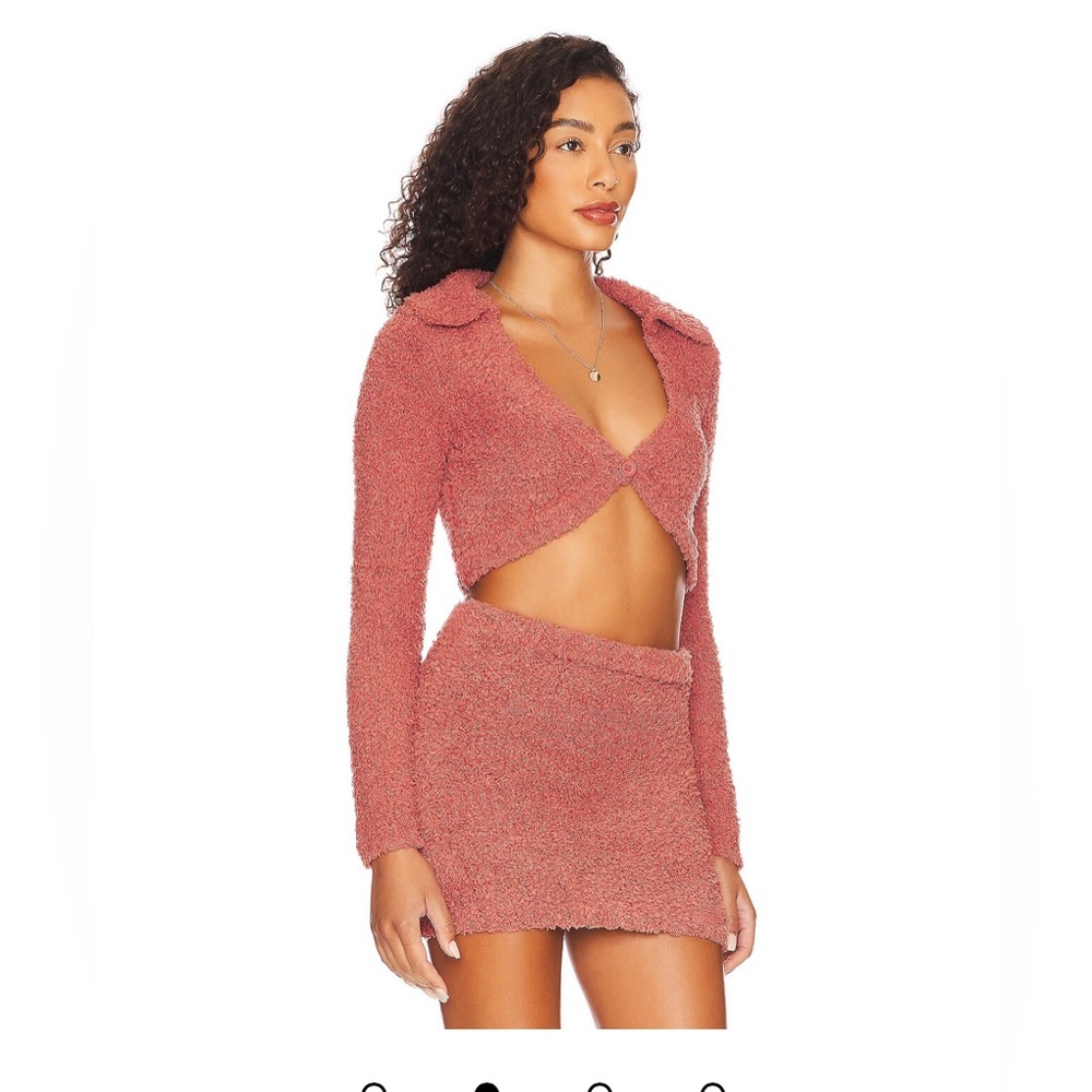 New! Lovers and friends SAFYA FUZZY MICRO CARDIGAN and skirt set in pink Sz Xs